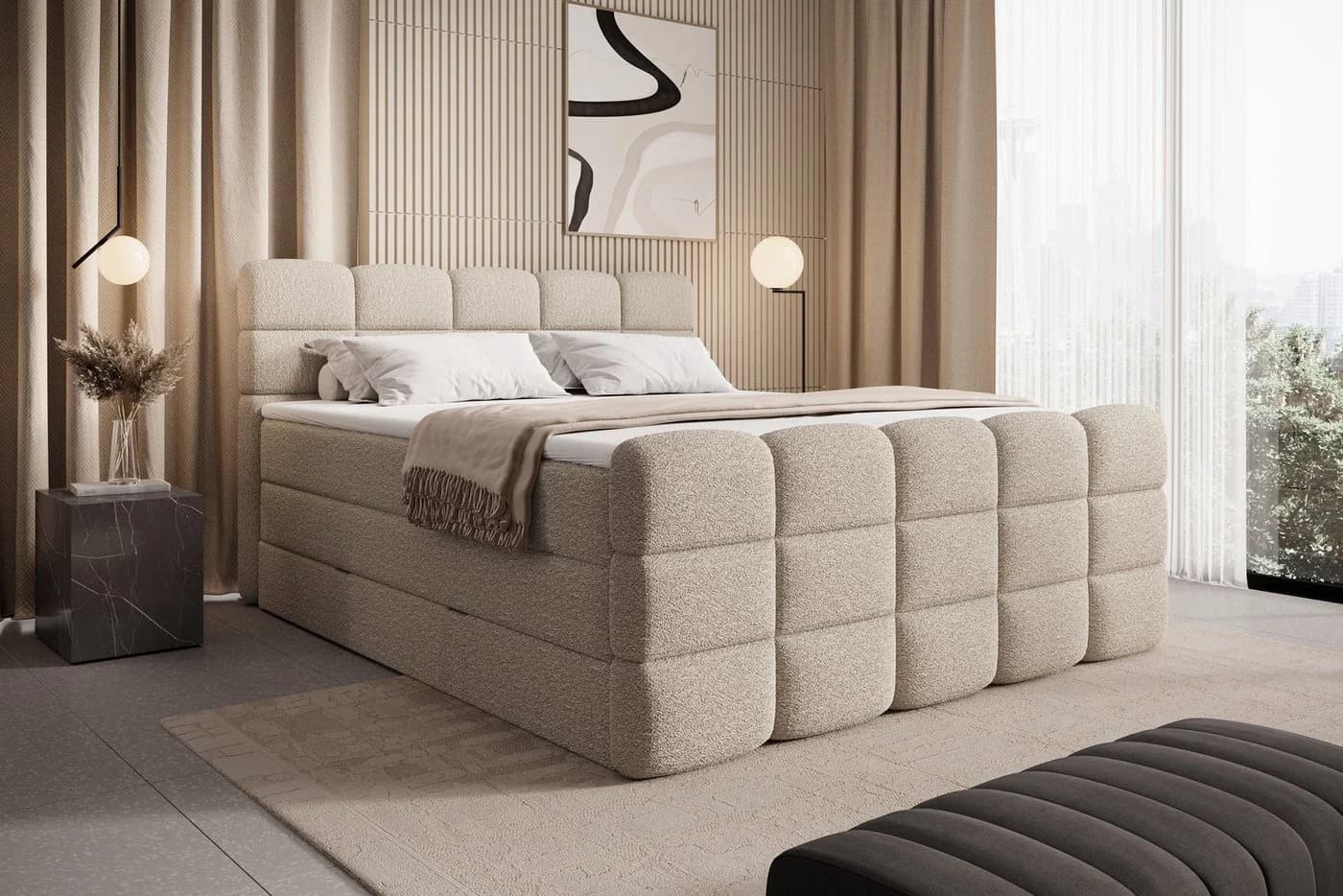 wonello Boxspringbett Carenzo Beige mit Bettkasten und Topper - Bild 2
