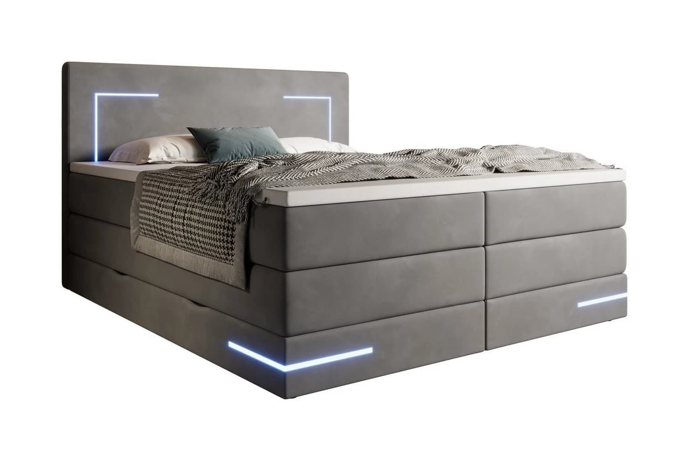 wonello Boxspringbett Detroit Samt grau mit LED Beleuchtung und Bettkasten - Bild 3