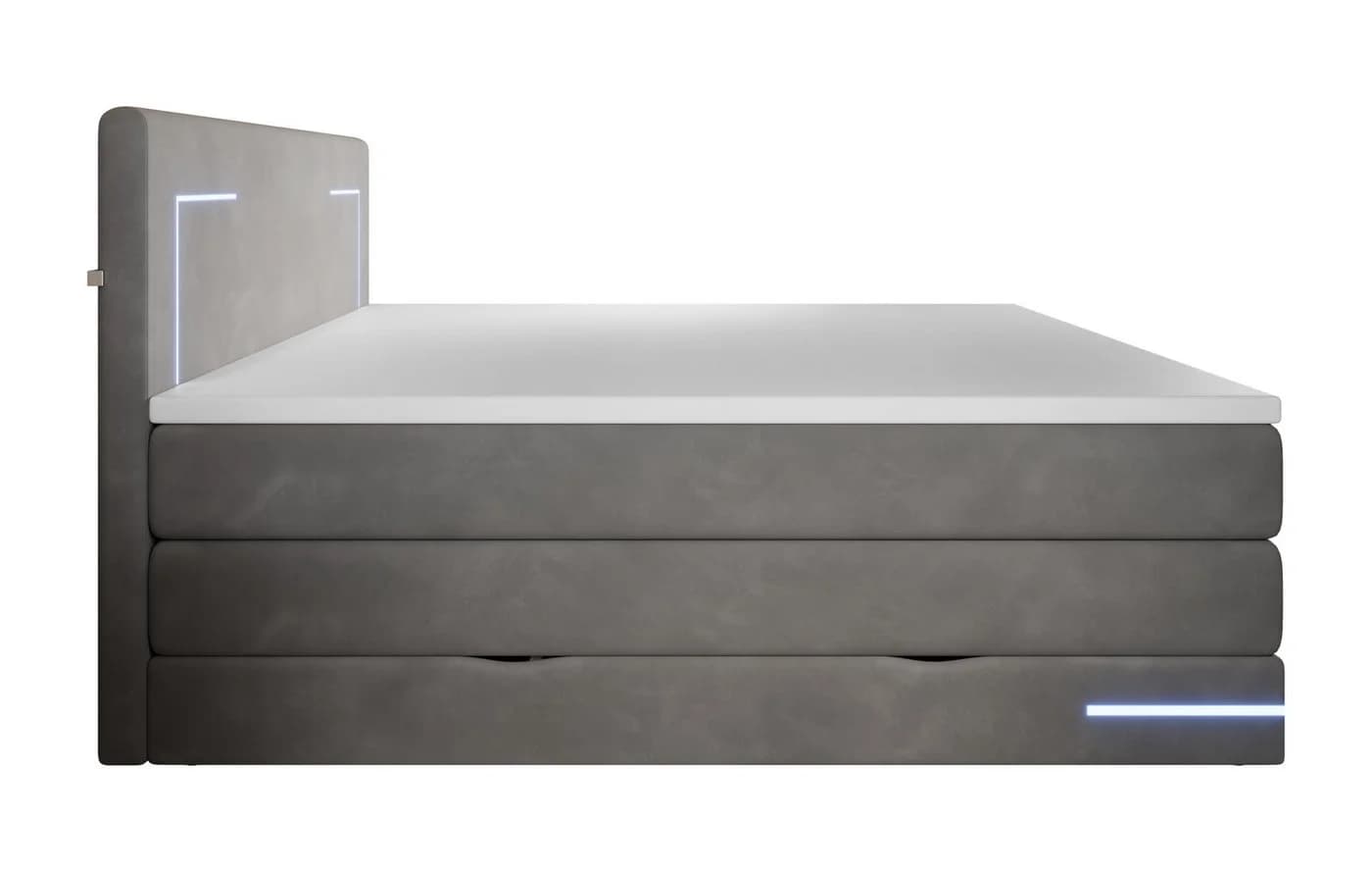 wonello Boxspringbett Detroit Samt grau mit LED Beleuchtung und Bettkasten - Bild 4