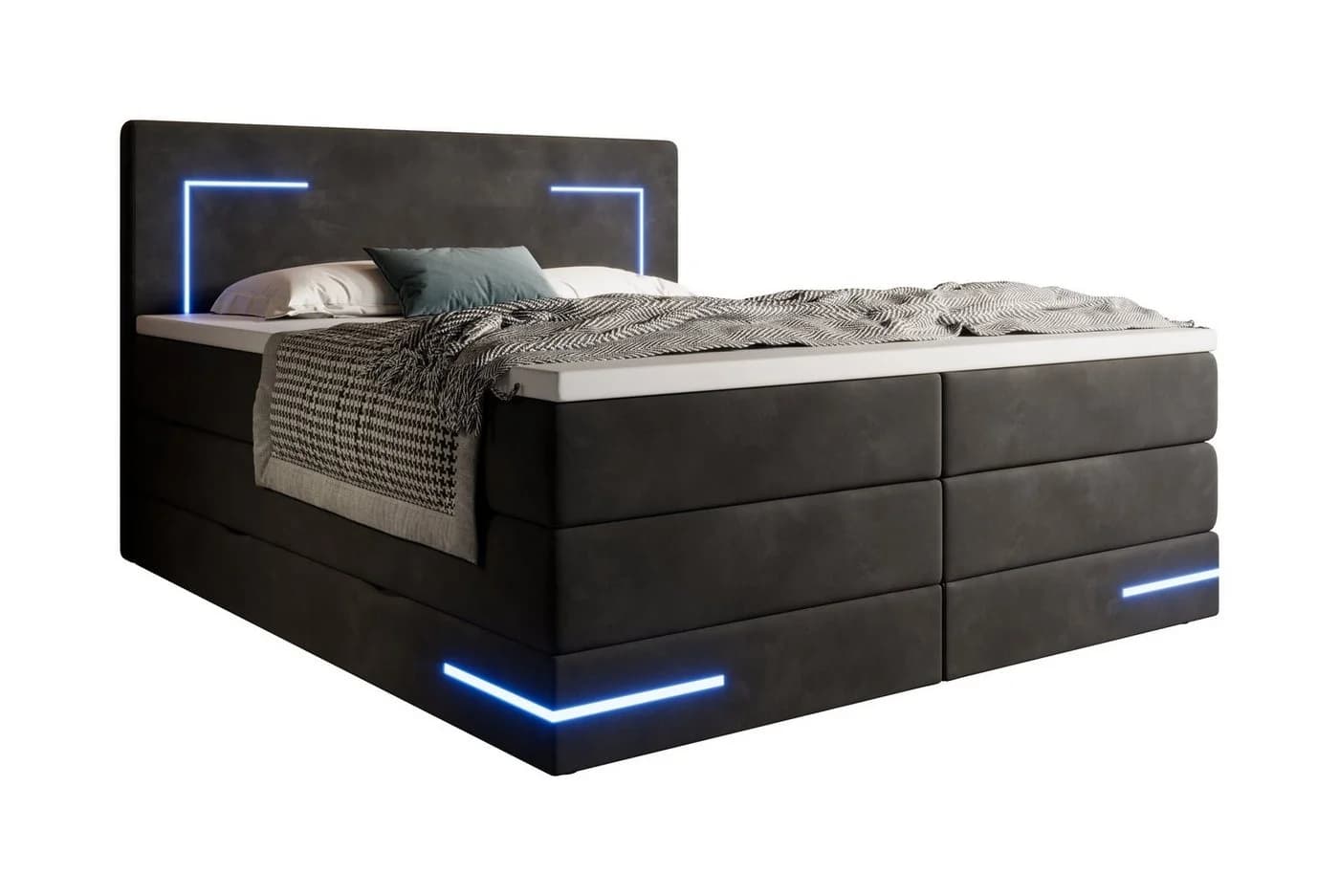 wonello Boxspringbett Detroit Samt Schwarz mit LED Beleuchtung und Bettkasten - Bild 3