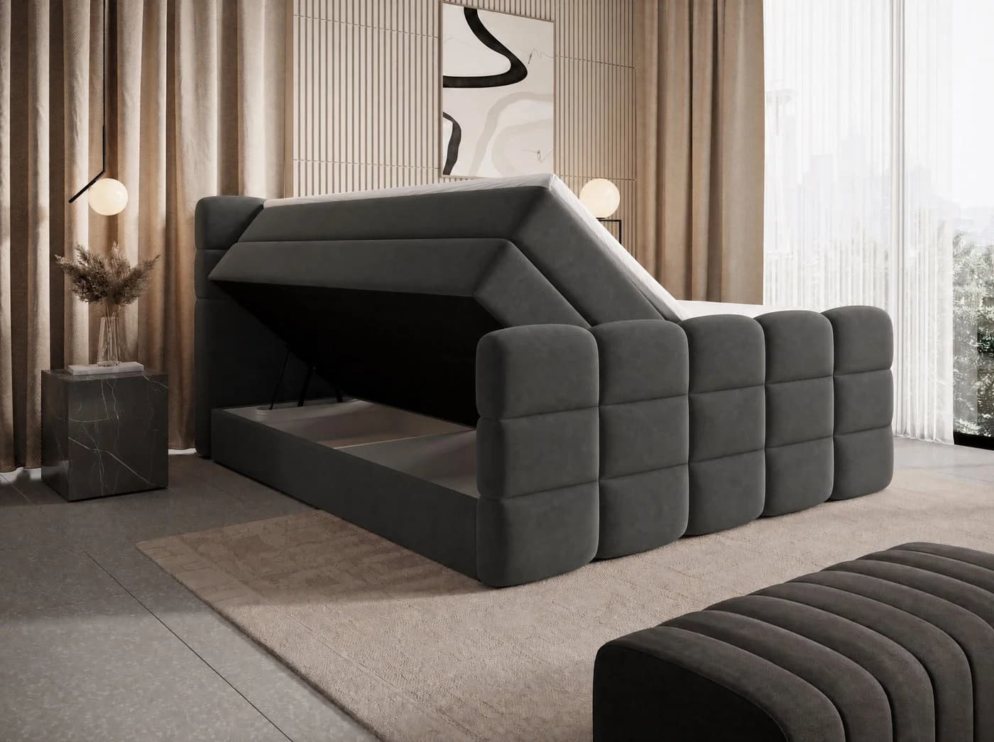 wonello Boxspringbett Carenzo Samt mit Bettkasten