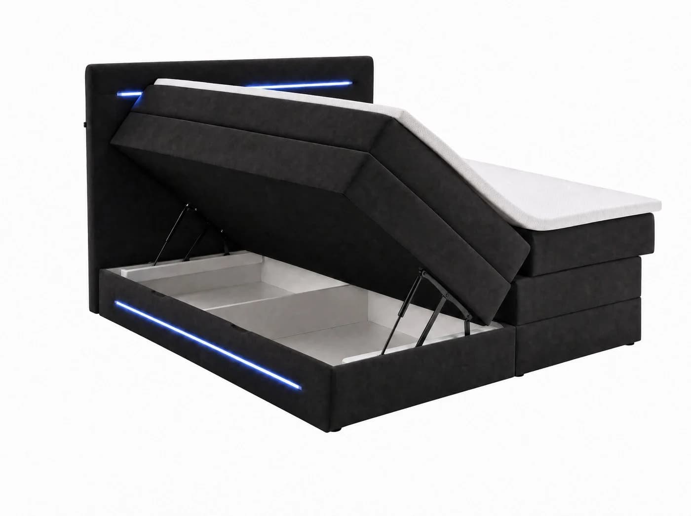 wonello Boxspringbett Brooklyn Samt Schwarz mit LED Beleuchtung und Bettkasten - Bild 3