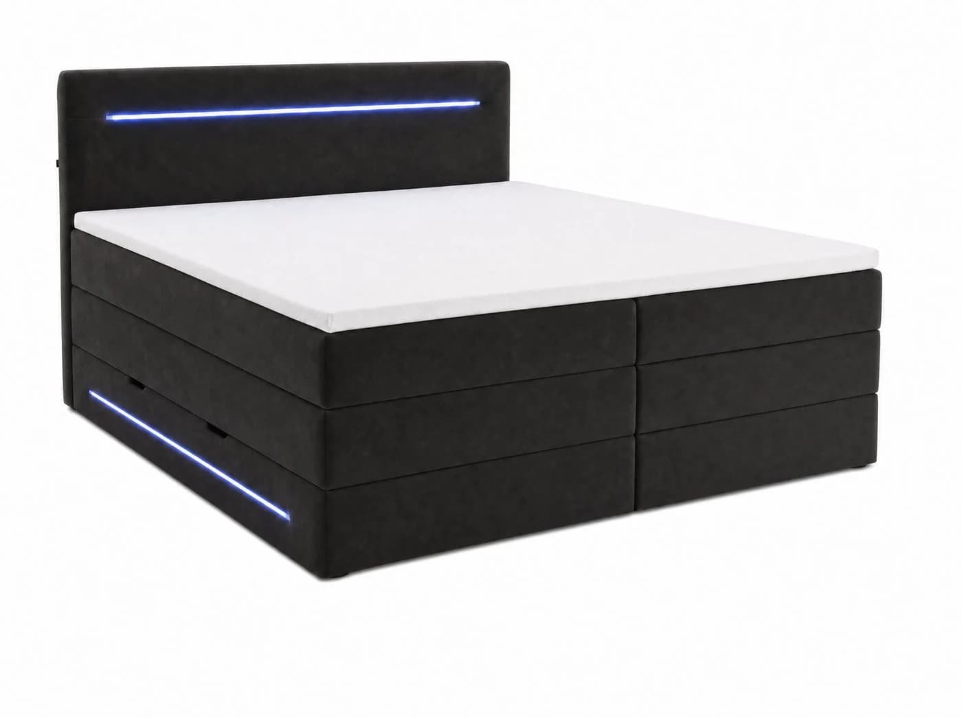 wonello Boxspringbett Brooklyn Samt Schwarz mit LED Beleuchtung und Bettkasten - Bild 4