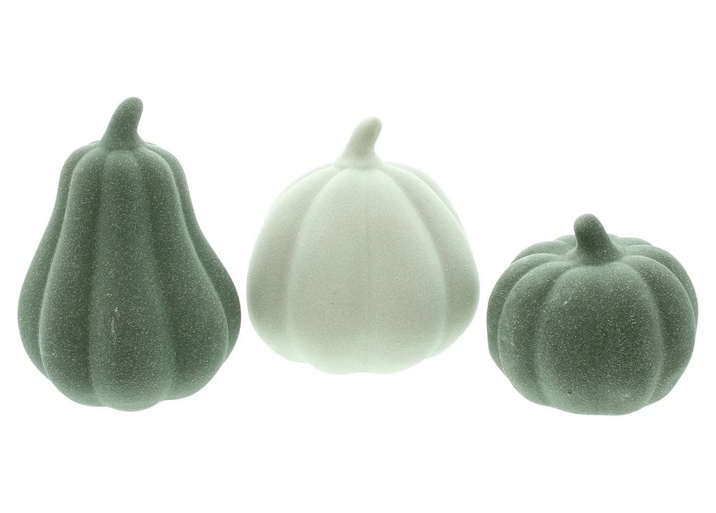 Dekoleidenschaft Dekofigur Kürbis Terracotta 3er Set Grün/Weiß - Bild 2
