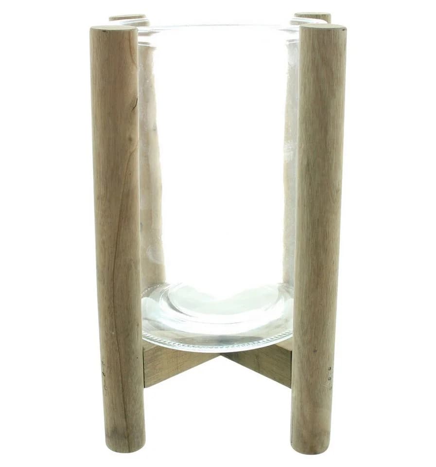 Dekoleidenschaft Windlicht Sixties Beige Holzgestell mit Glas