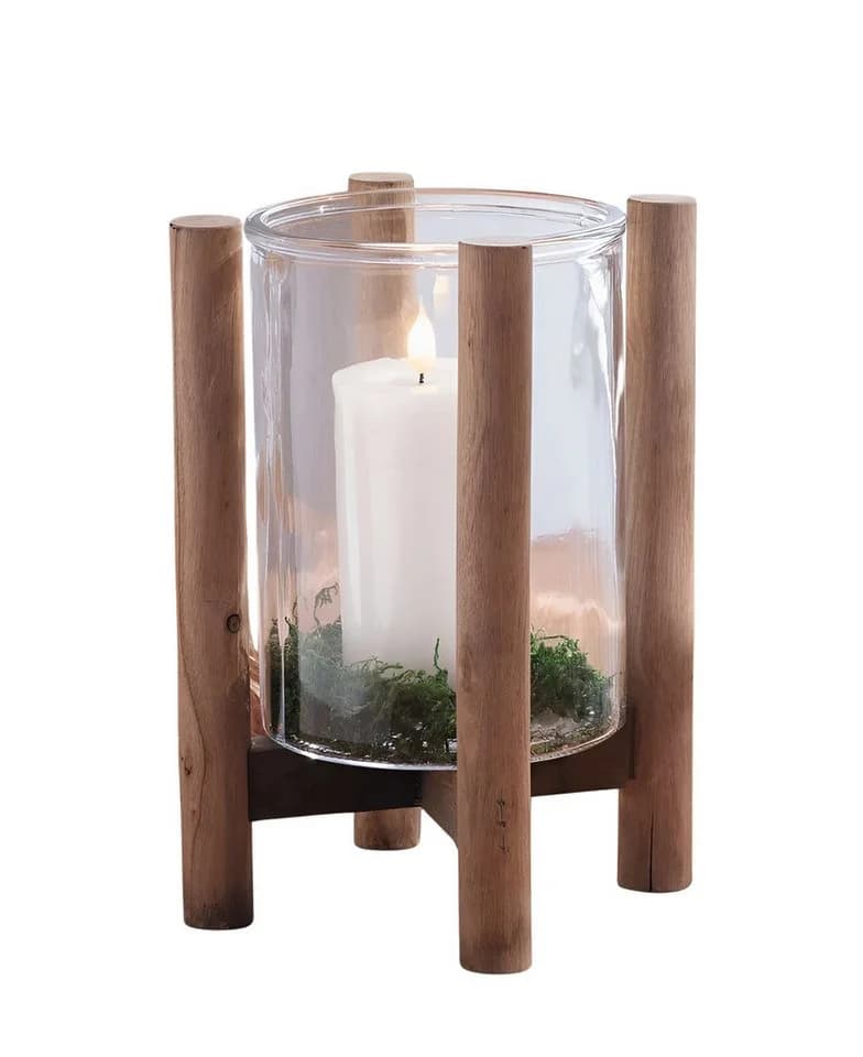Dekoleidenschaft Windlicht Sixties Beige Holzgestell mit Glas - Bild 2