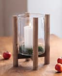 Dekoleidenschaft Windlicht Sixties Beige Holzgestell mit Glas Bild 5