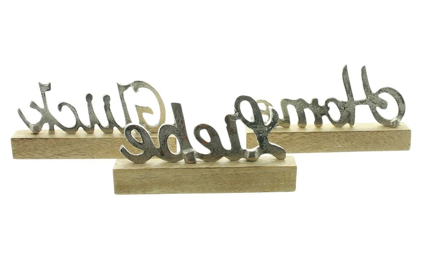 Dekoleidenschaft Deko-Schriftzug "Liebe, Home & Glück" aus Aluminium in Silber & Sockel aus Mangoholz - Bild 4