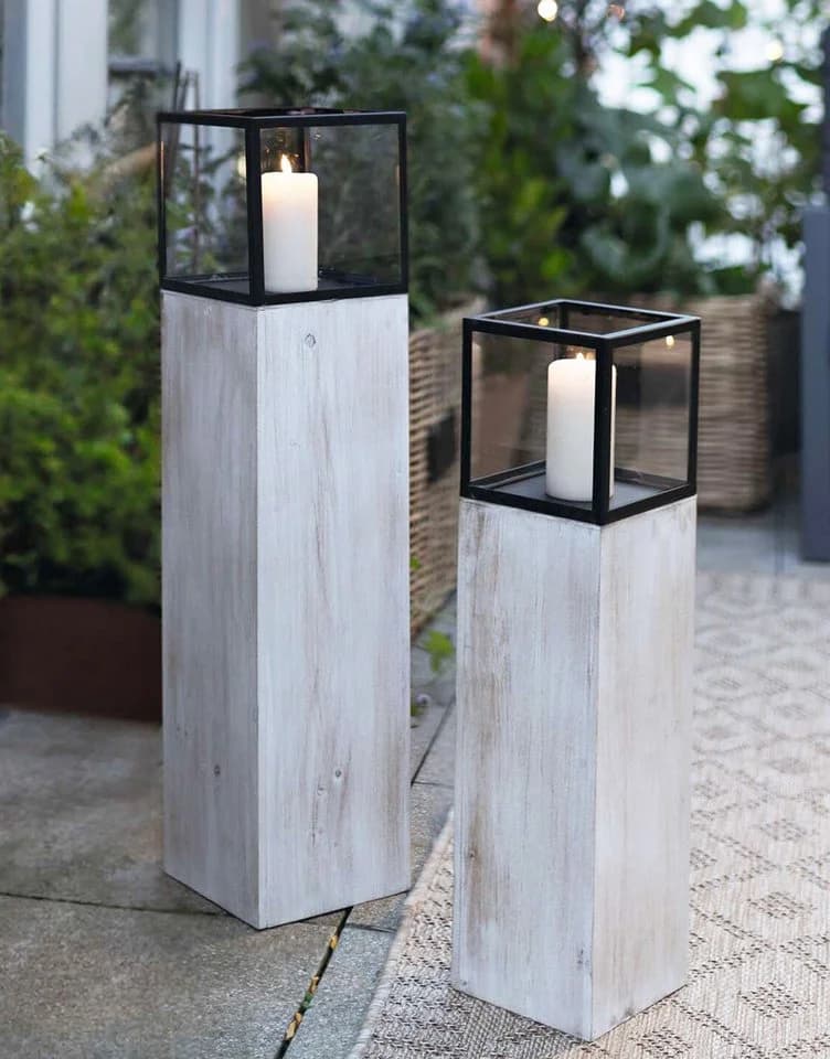 Dekoleidenschaft Bodenwindlicht Set Modern Shabby Holz Metall Glas
