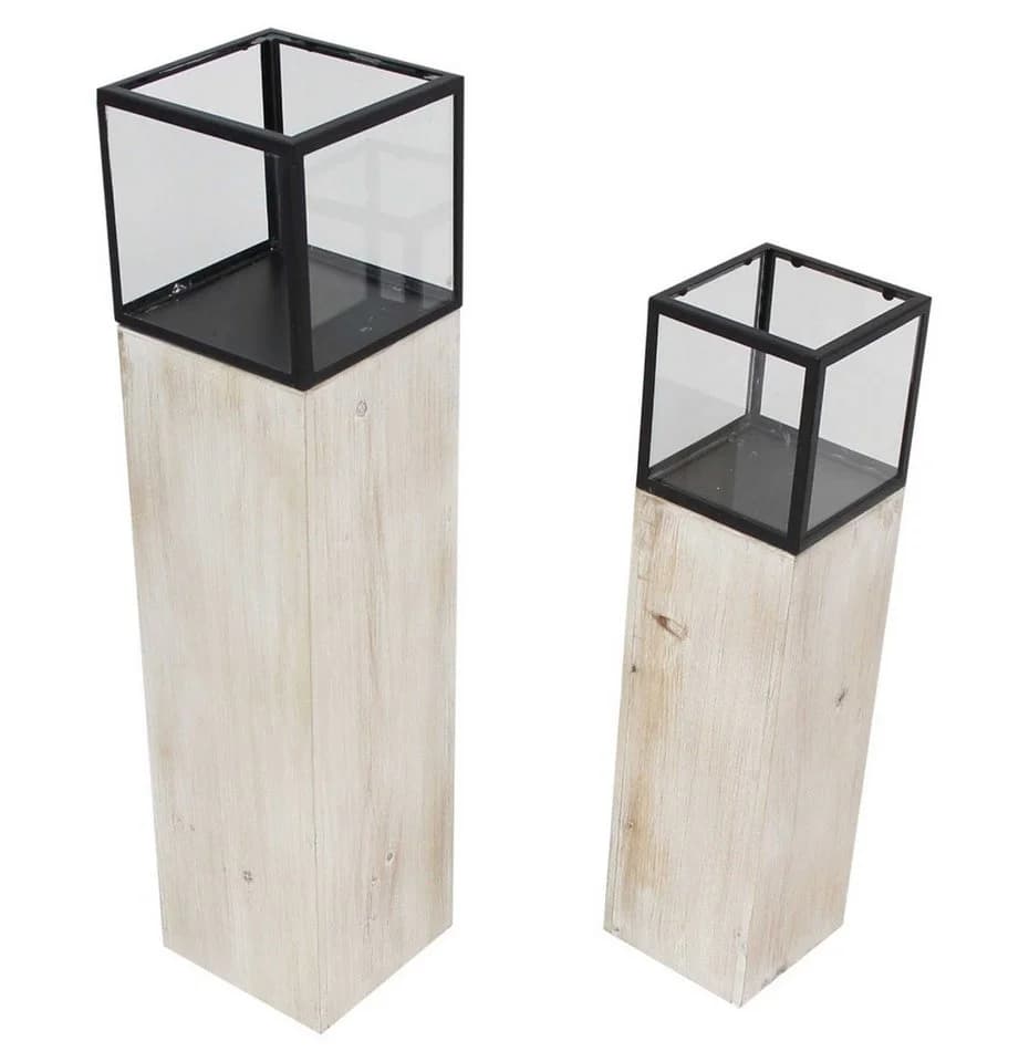 Dekoleidenschaft Bodenwindlicht Set Modern Shabby Holz Metall Glas - Bild 2