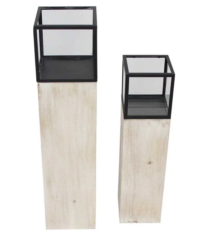 Dekoleidenschaft Bodenwindlicht Set Modern Shabby Holz Metall Glas - Bild 3