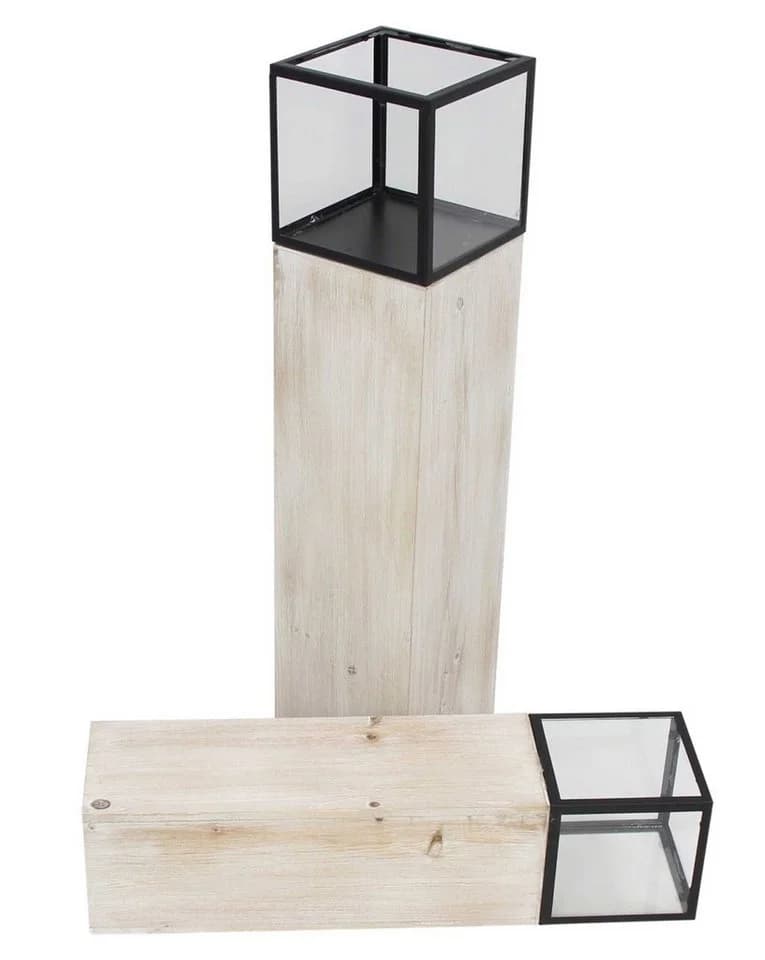Dekoleidenschaft Bodenwindlicht Set Modern Shabby Holz Metall Glas - Bild 4