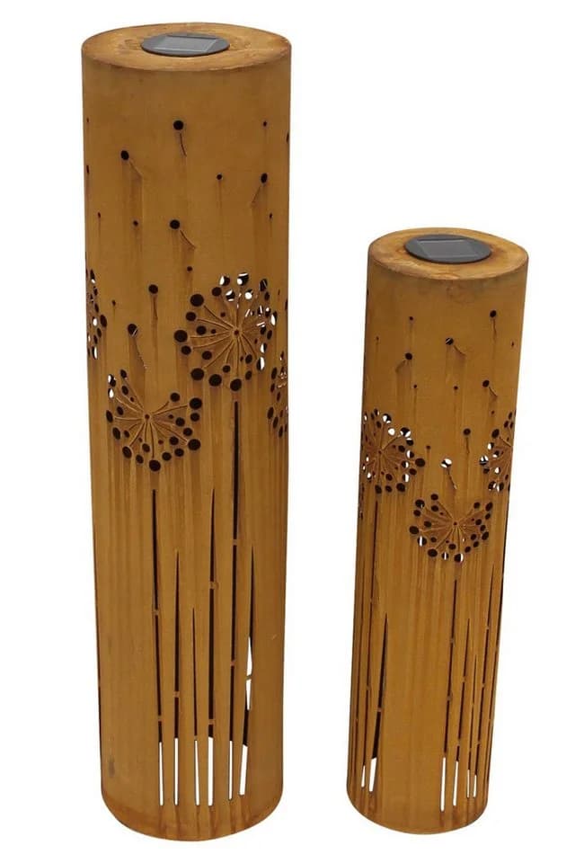 Dekosäule Pusteblume Solar LED Leuchtdeko Metall Rost 2er Set - Bild 2