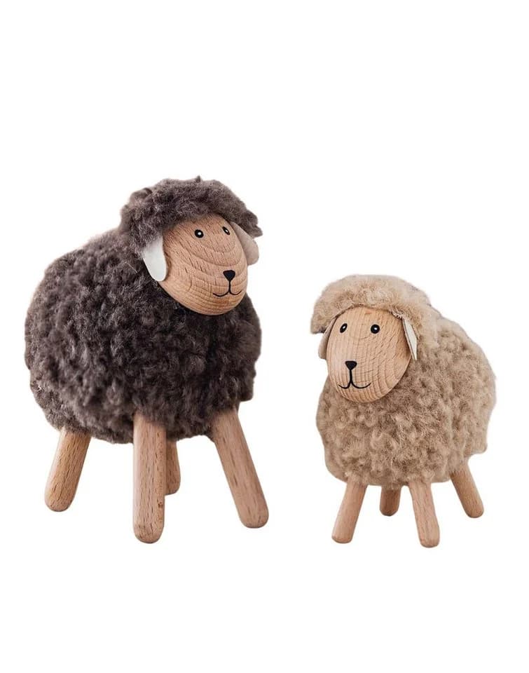 Dekoleidenschaft Dekofigur Schaf Flauschi Holz Wolle Braun Beige - Bild 2