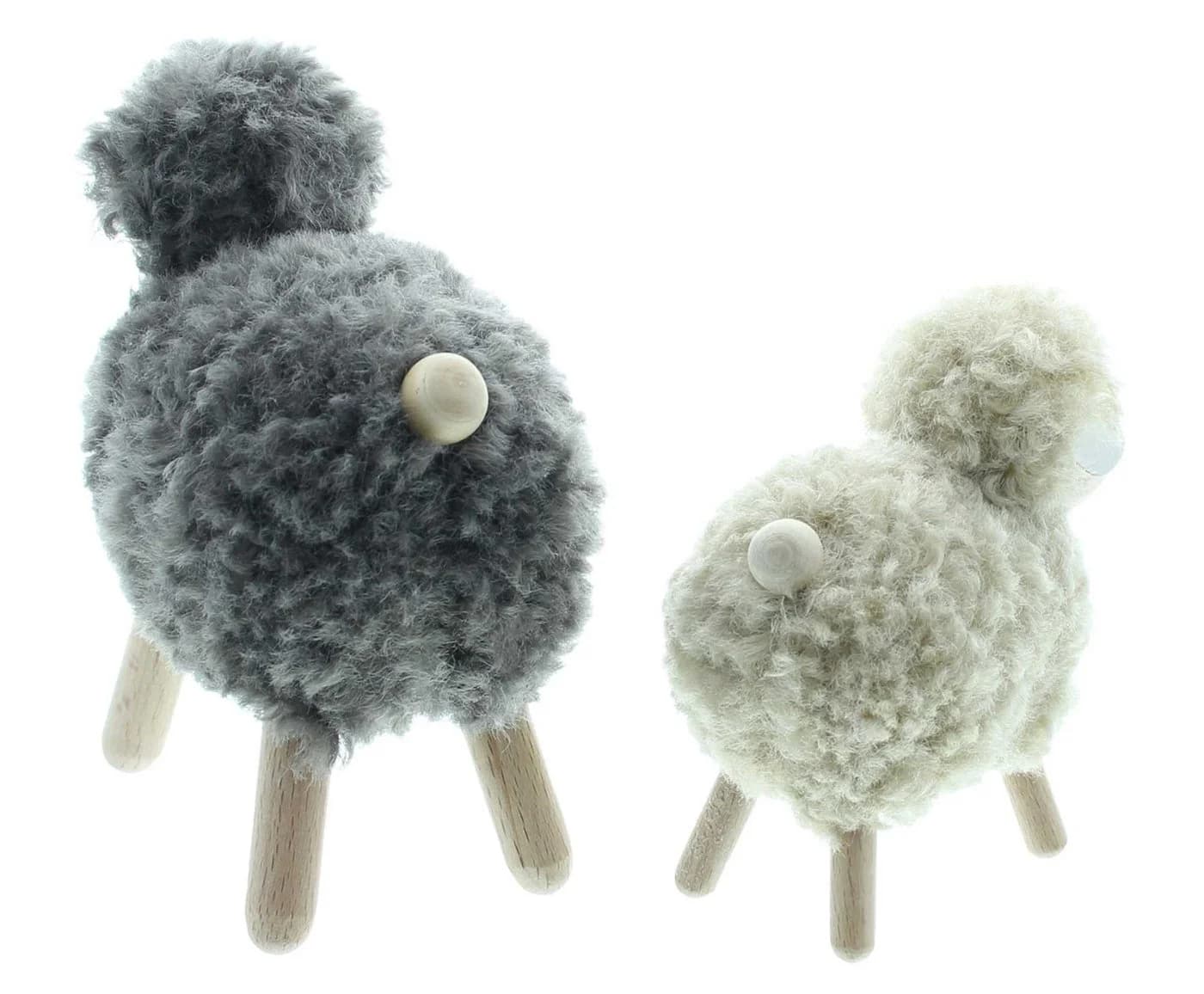 Dekoleidenschaft Dekofigur Schaf Flauschi Holz Wolle Braun Beige - Bild 5