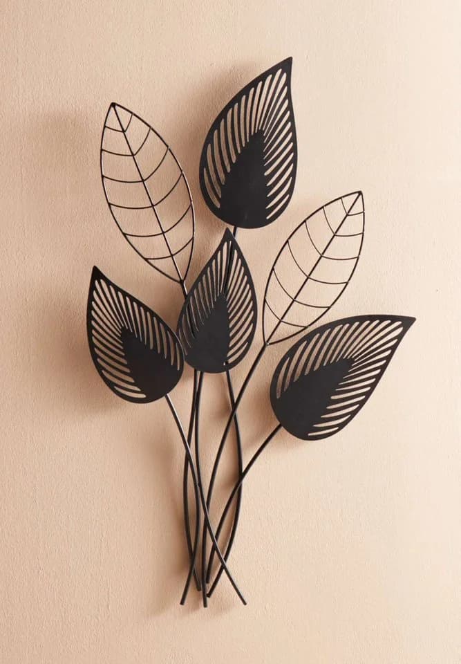 Dekoleidenschaft Metallbild Blätter 3D Wandbild Schwarz