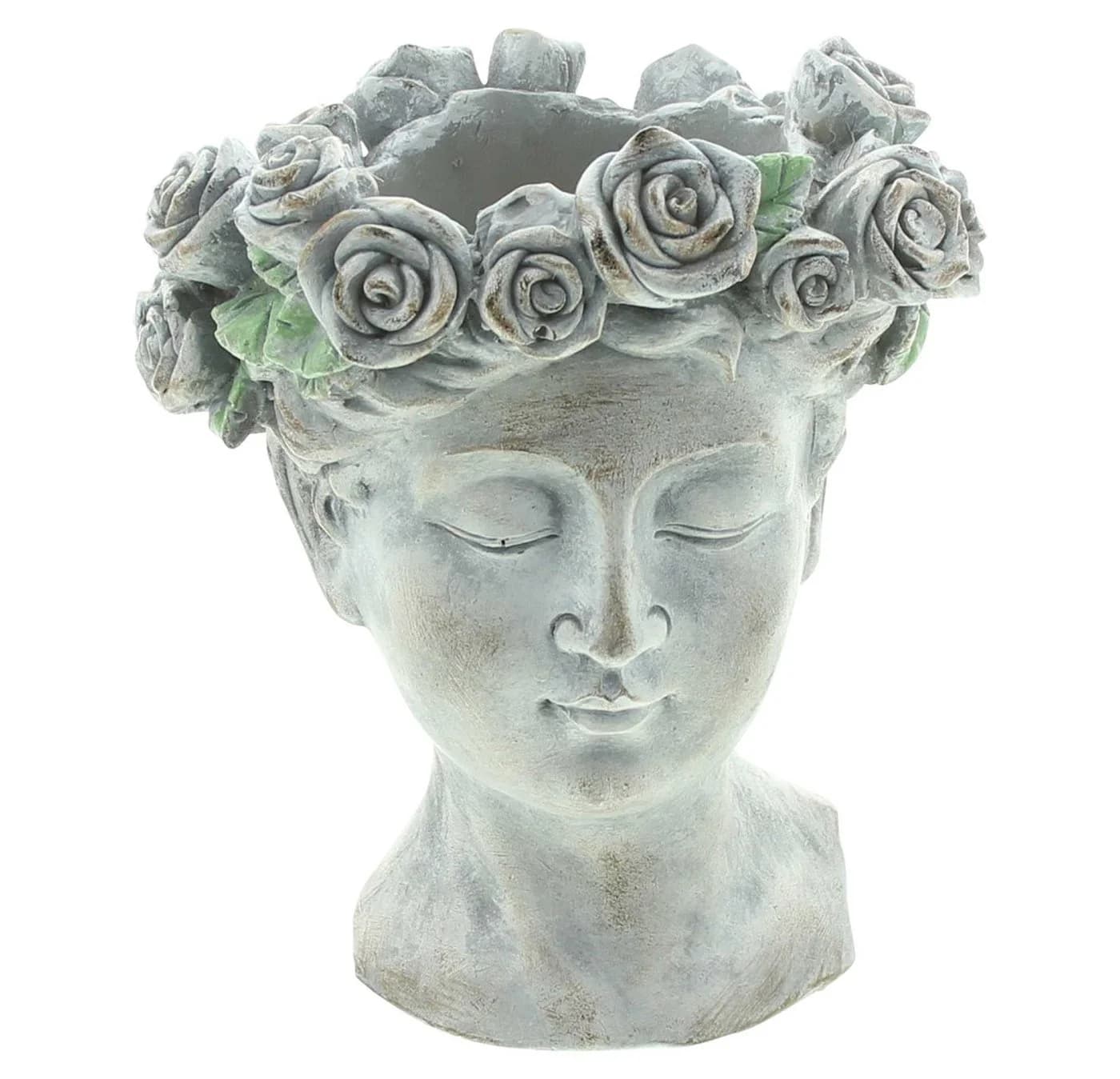 Dekoleidenschaft Blumentopf Büste "Rosenkrone" Grau Polyresin - Bild 2