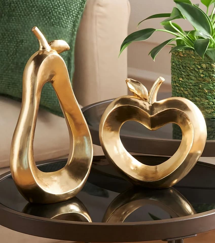 Dekoleidenschaft Dekofigur "Apfel & Birne" Gold 2er Set Polyresin