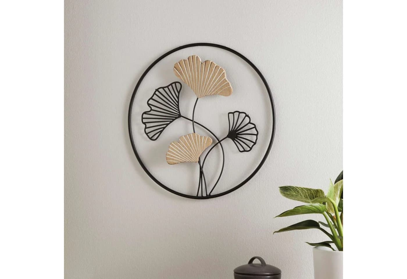 Dekoleidenschaft Wanddeko Ginkgo Metall & Holz 40 cm