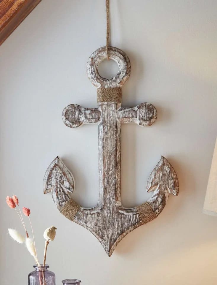 Dekoleidenschaft Wanddeko Anker Shabby Look Weiß Mangoholz