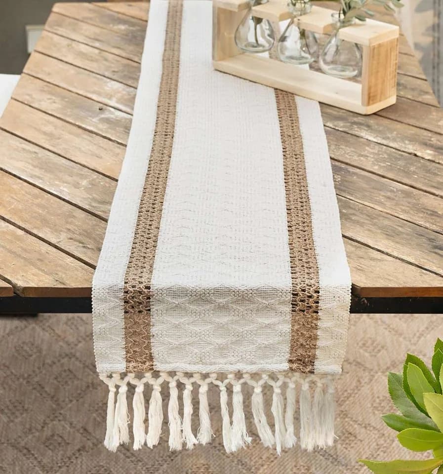 Dekoleidenschaft Tischläufer Boho Beige Fransen