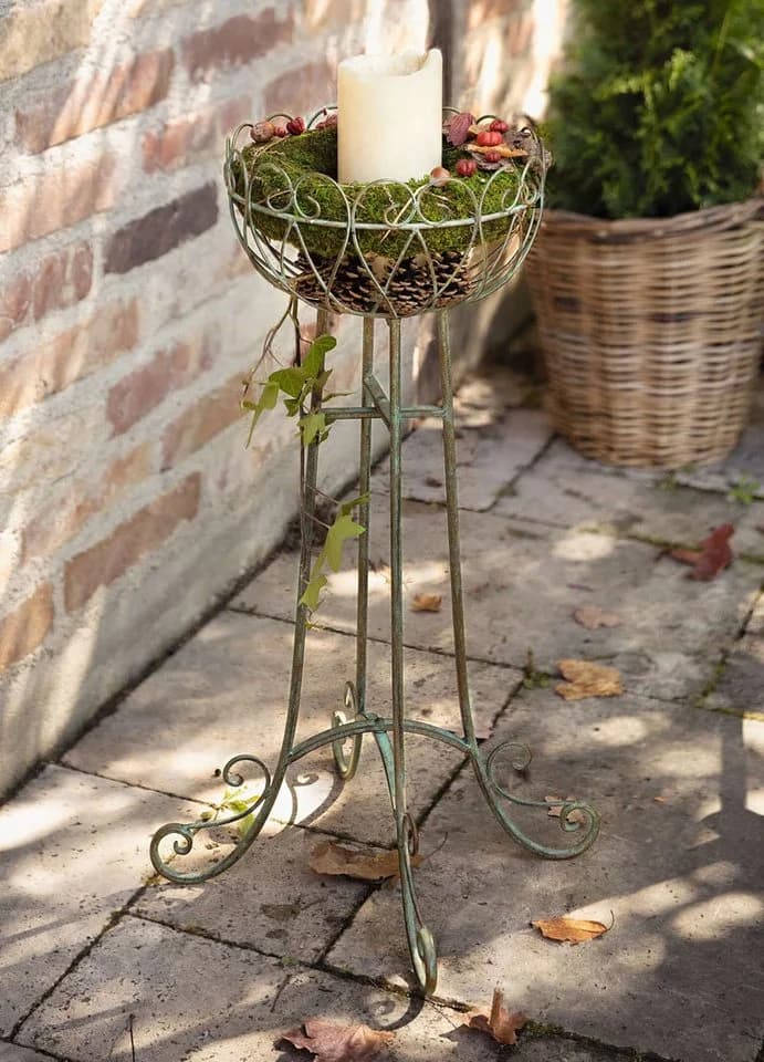 Dekoleidenschaft Blumenständer Ornamente Grün Metall Vintage