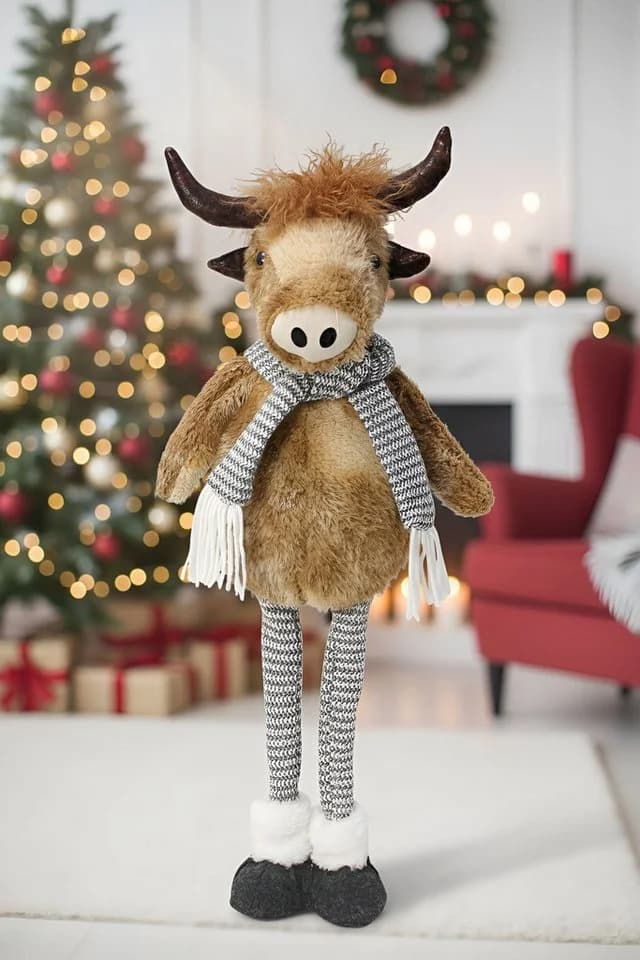 Dekoleidenschaft Dekofigur Cattle mit Teleskop Beinen, max. 68 cm hoch, Weihnachtsfigur Kuh, Weihnachtsdeko Figur