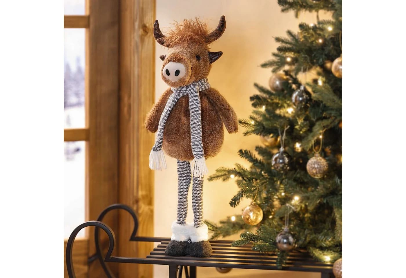 Dekoleidenschaft Dekofigur Cattle mit Teleskop Beinen, max. 68 cm hoch, Weihnachtsfigur Kuh, Weihnachtsdeko Figur - Bild 3