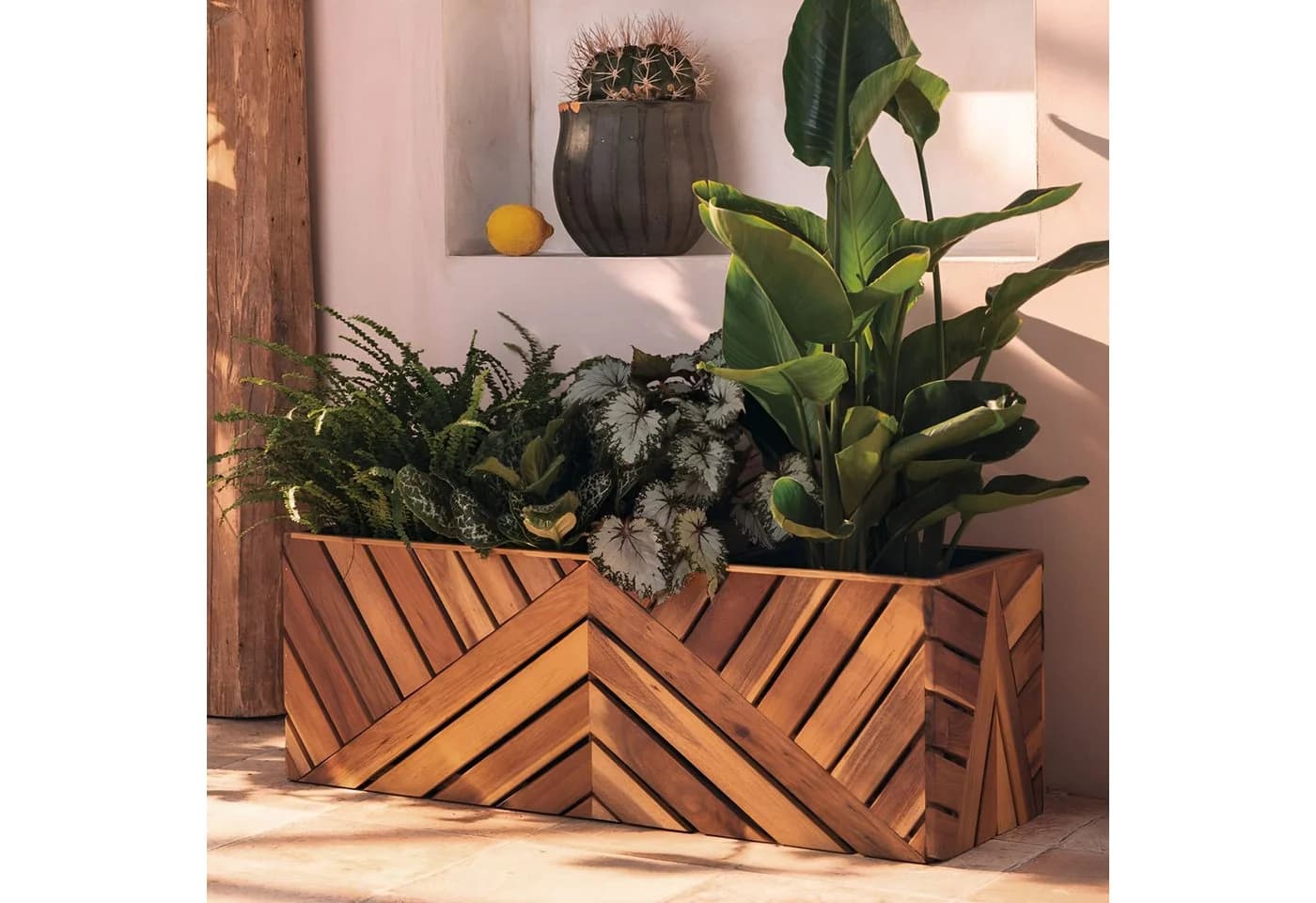 Dekoleidenschaft Blumenkasten Balkonkasten recyceltes Holz braun mit 3 Einsätzen