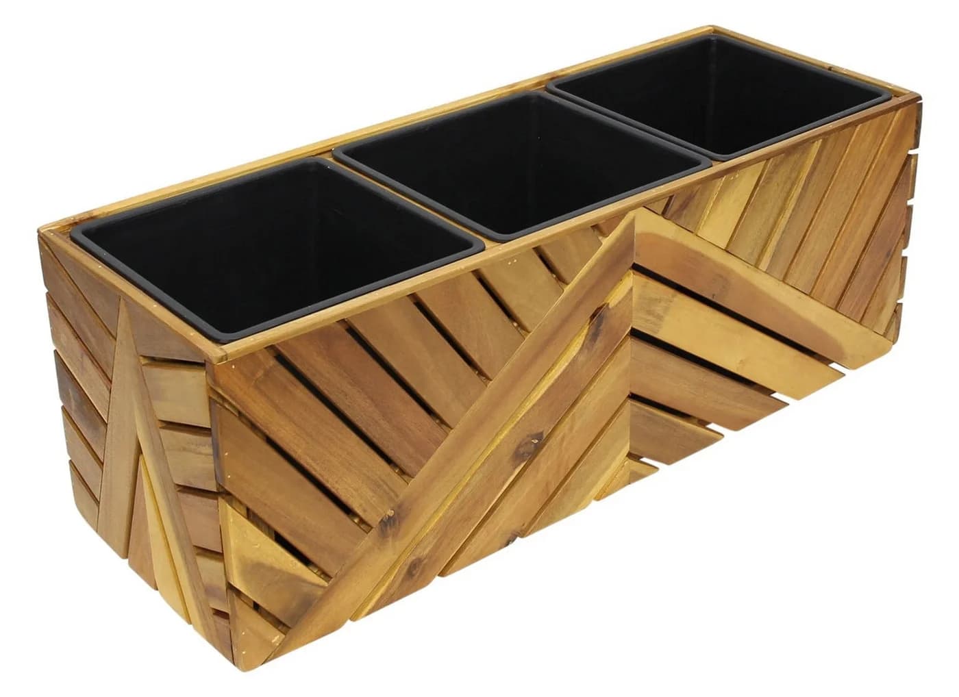 Dekoleidenschaft Blumenkasten Balkonkasten recyceltes Holz braun mit 3 Einsätzen - Bild 3