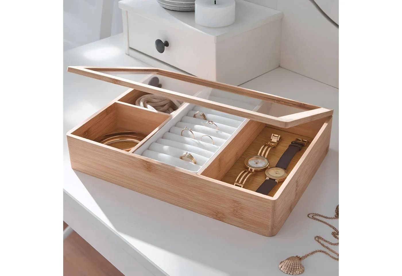 Dekoleidenschaft Schmuckkasten Bamboo mit Glasdeckel - Bild 5