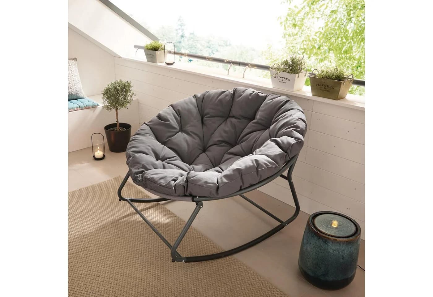 Dekoleidenschaft Schaukelsessel Relax In & Outdoor Grau Metallgestell