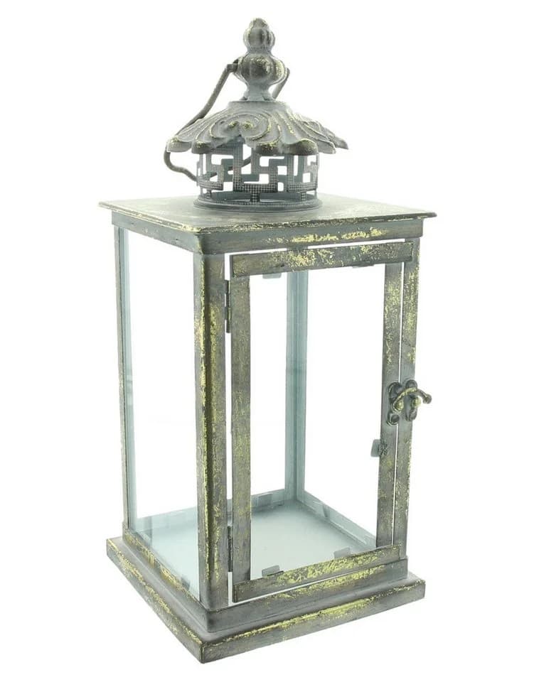 Dekoleidenschaft Kerzenlaterne "Antik" Metall & Glas grau gold - Bild 2
