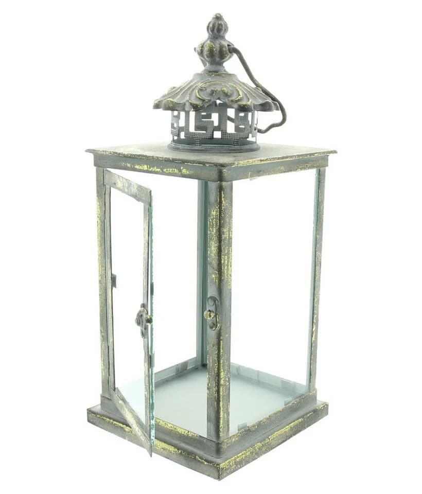 Dekoleidenschaft Kerzenlaterne "Antik" Metall & Glas grau gold - Bild 3