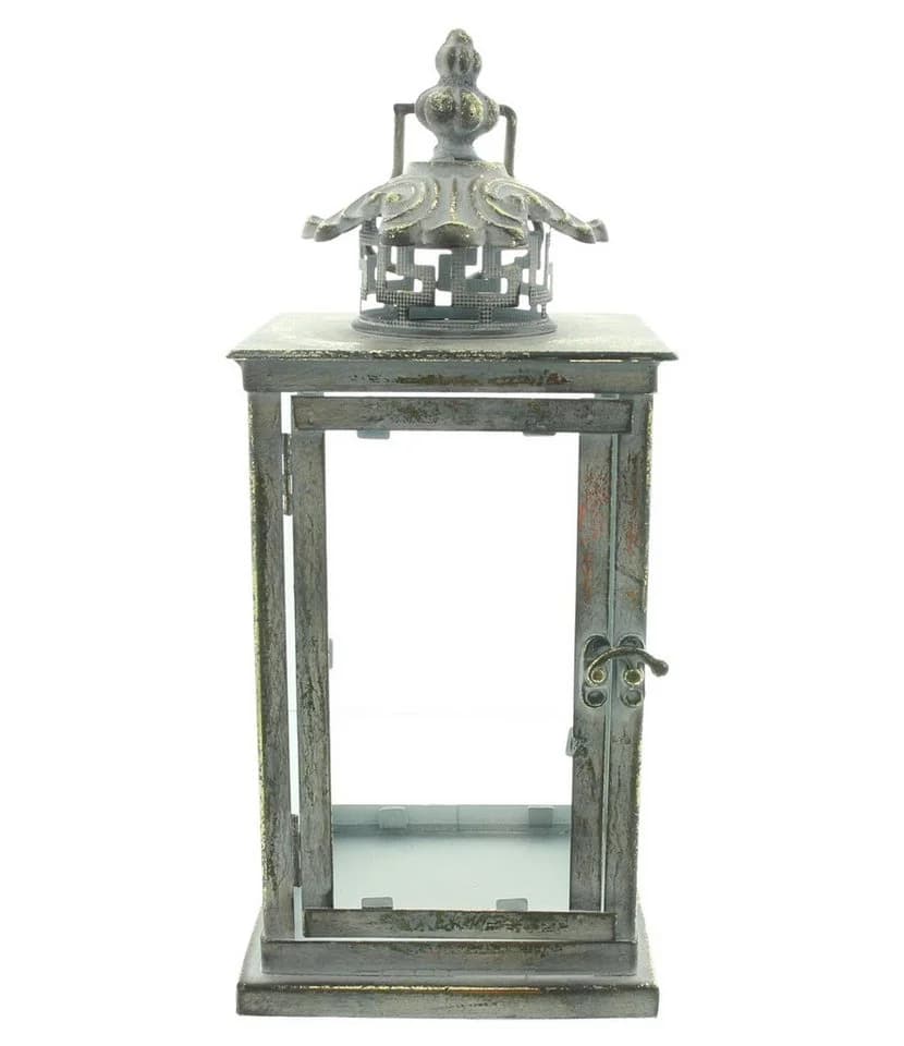 Dekoleidenschaft Kerzenlaterne "Antik" Metall & Glas grau gold - Bild 4