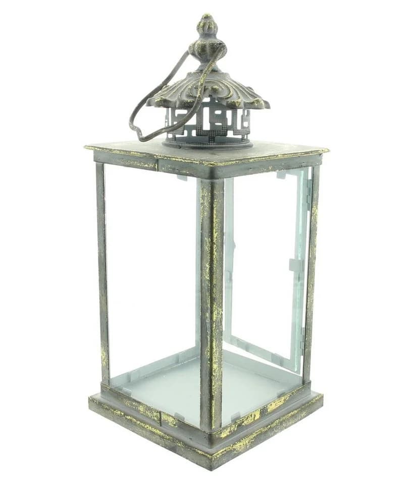 Dekoleidenschaft Kerzenlaterne "Antik" Metall & Glas grau gold - Bild 5