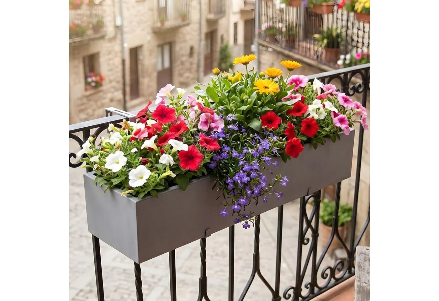 Dekoleidenschaft Blumenkasten Grau Metall 90 cm mit Wasserablauf