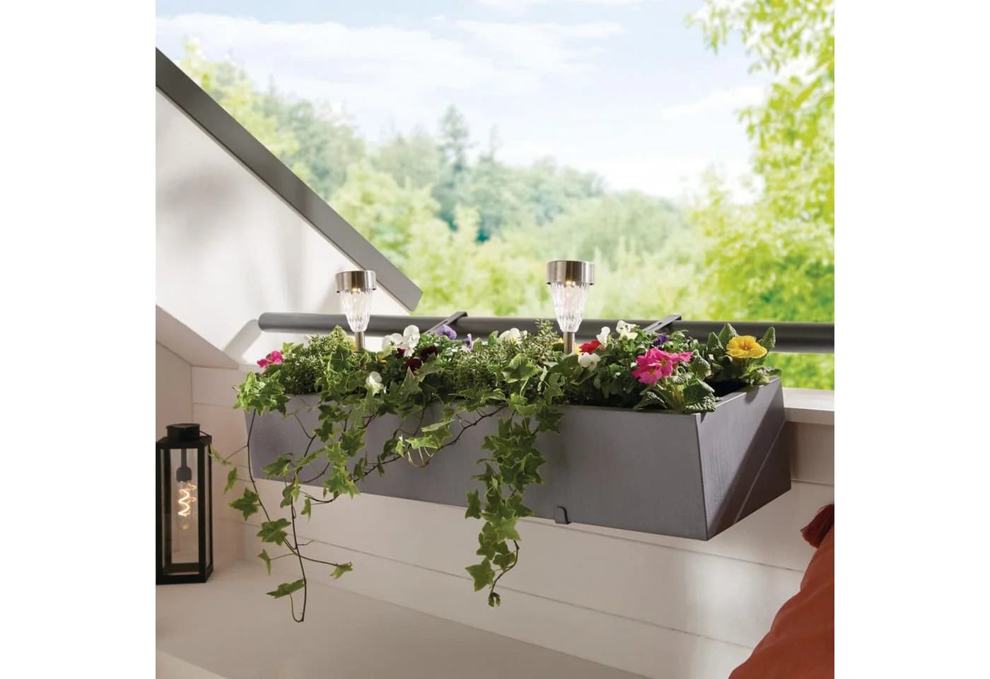 Dekoleidenschaft Blumenkasten Grau Metall 90 cm mit Wasserablauf - Bild 3