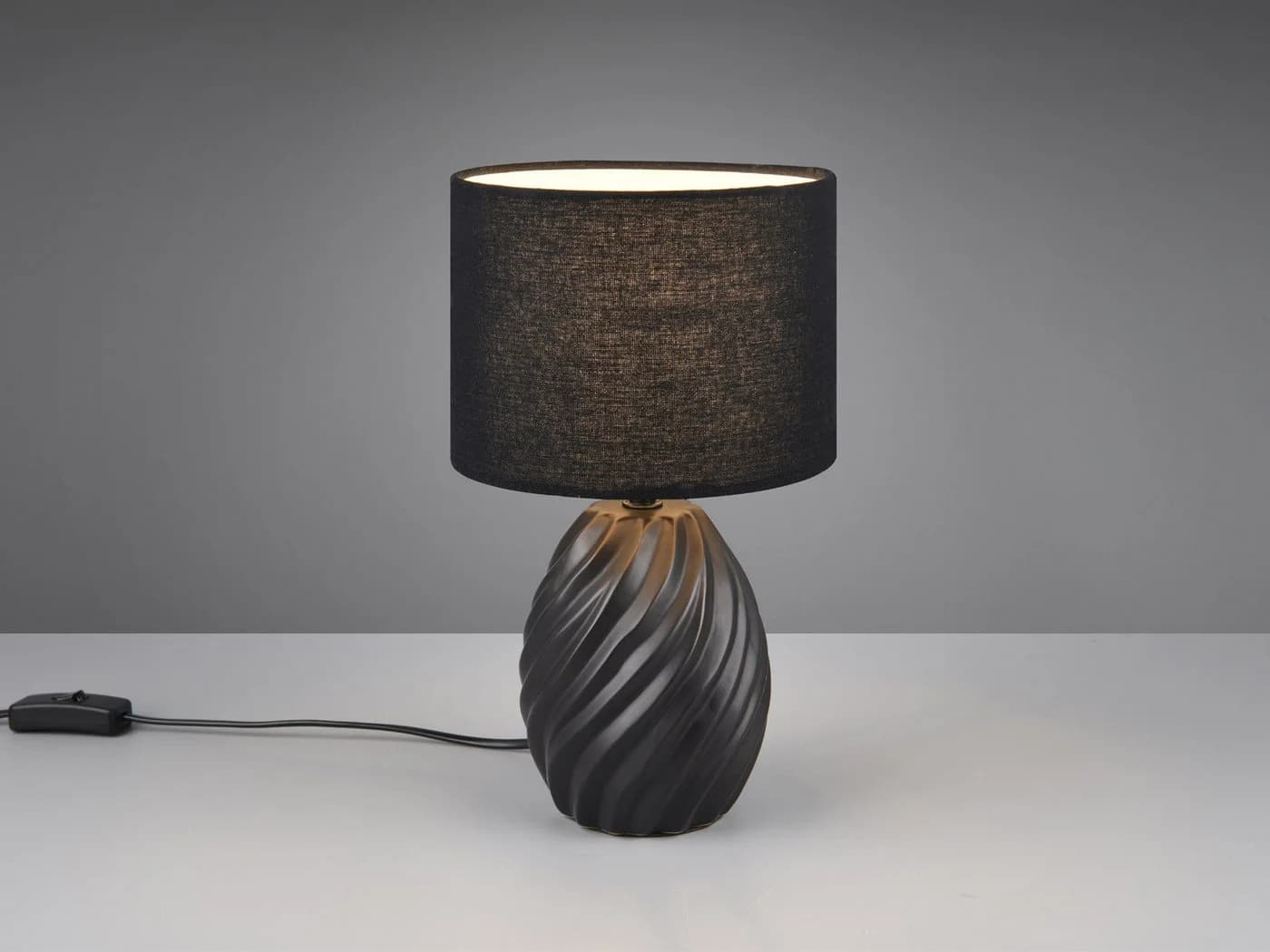 Reality Leuchten LED Nachttischlampe Schwarz Dimmbar Keramikfuß Stoffschirm - Bild 3