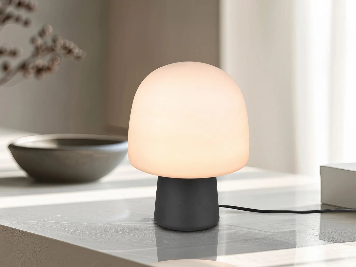 TRIO Leuchten LED Nachttischlampe Pilzförmig Dimmbar Warmweiß