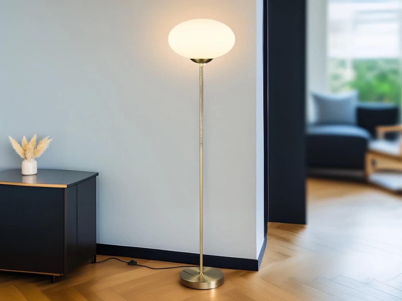 Trio Leuchten LED Stehlampe Dimmfunktion Opalglas Messing