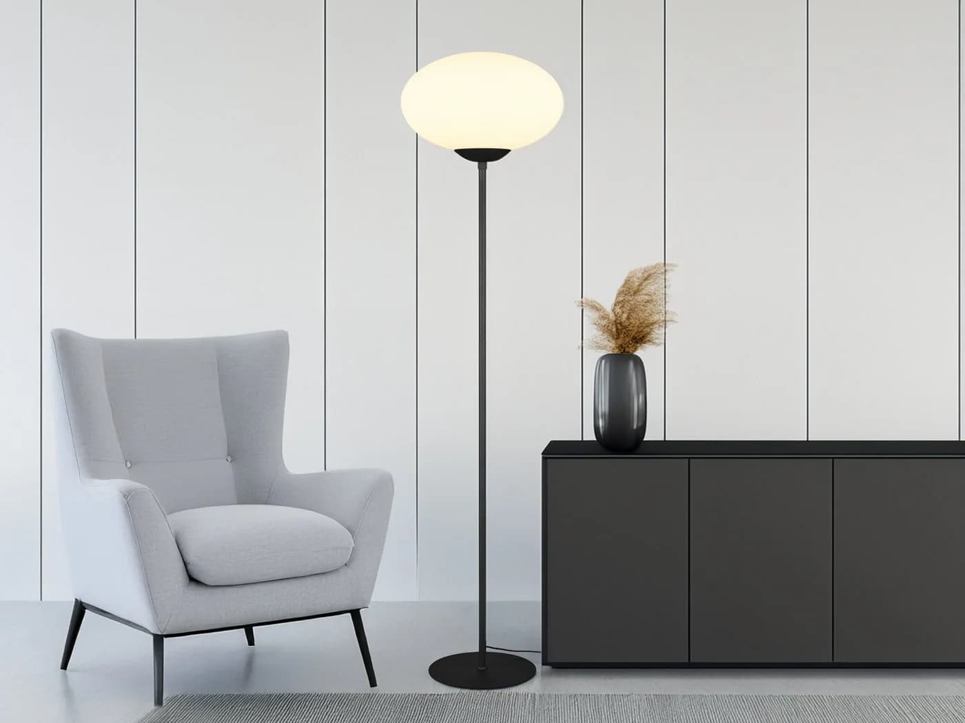 TRIO Leuchten LED Stehlampe Schwarz mit Dimmfunktion und Opalglas Schirm