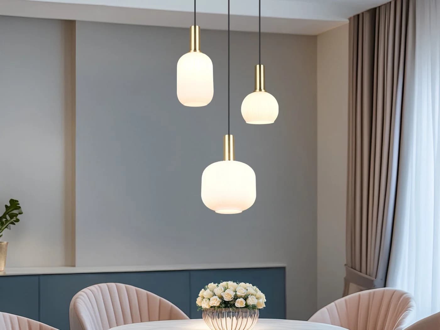TRIO Leuchten LED Pendelleuchte Cluster 3-flammig Gold Weiß Dimmbar