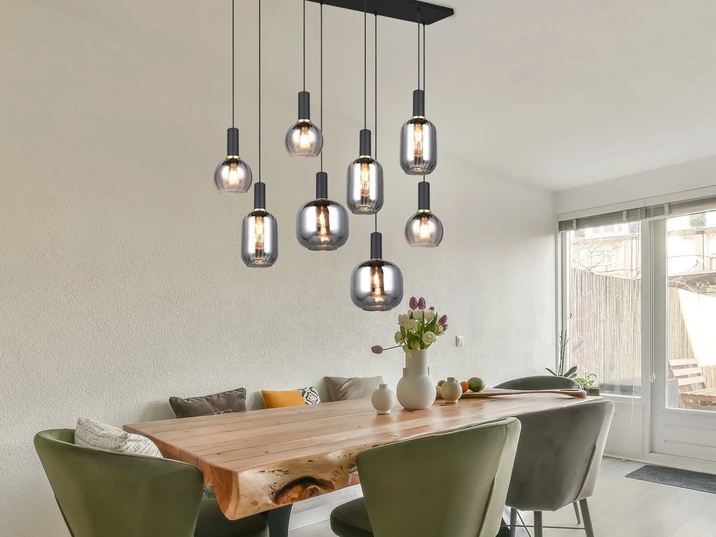TRIO LED Pendelleuchte 8-flammig dimmbar Glas Chrom - Bild 5