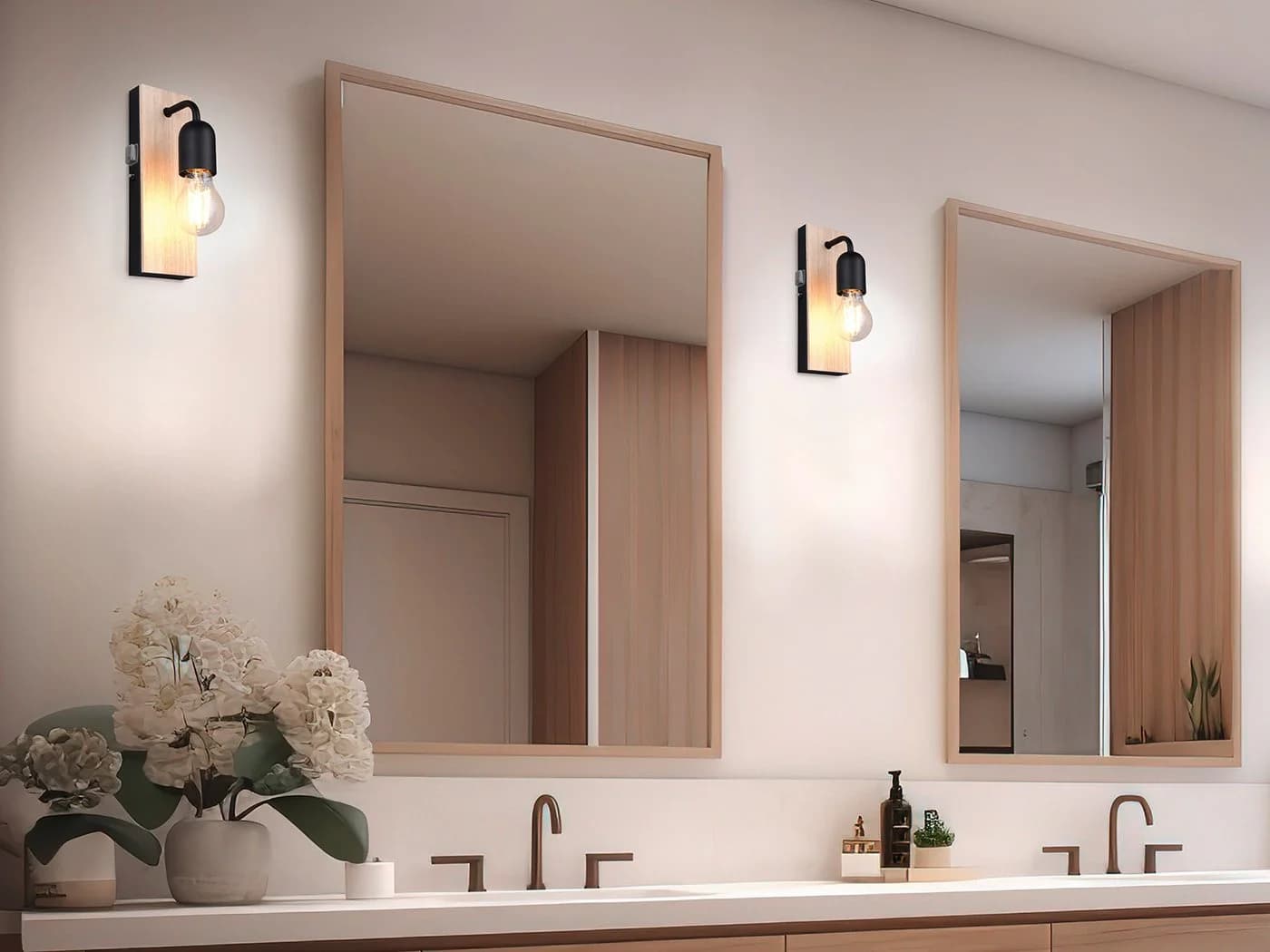 TRIO Leuchten LED Spiegelleuchte mit Dimmfunktion und Holz-Metall Design - Bild 5