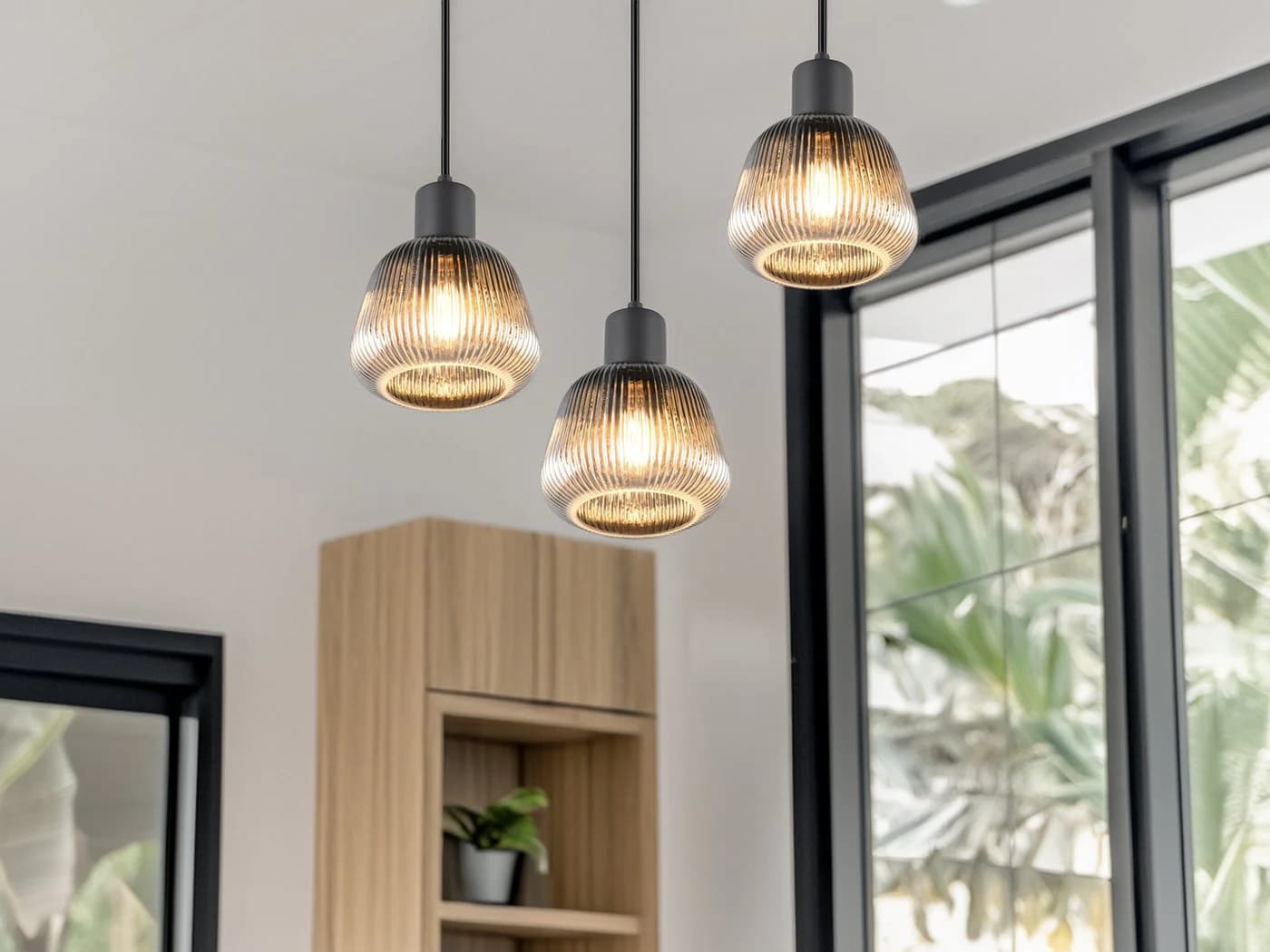 TRIO Leuchten LED Pendelleuchte 3er Cluster Rauch-Glas Chrom Dimmbar