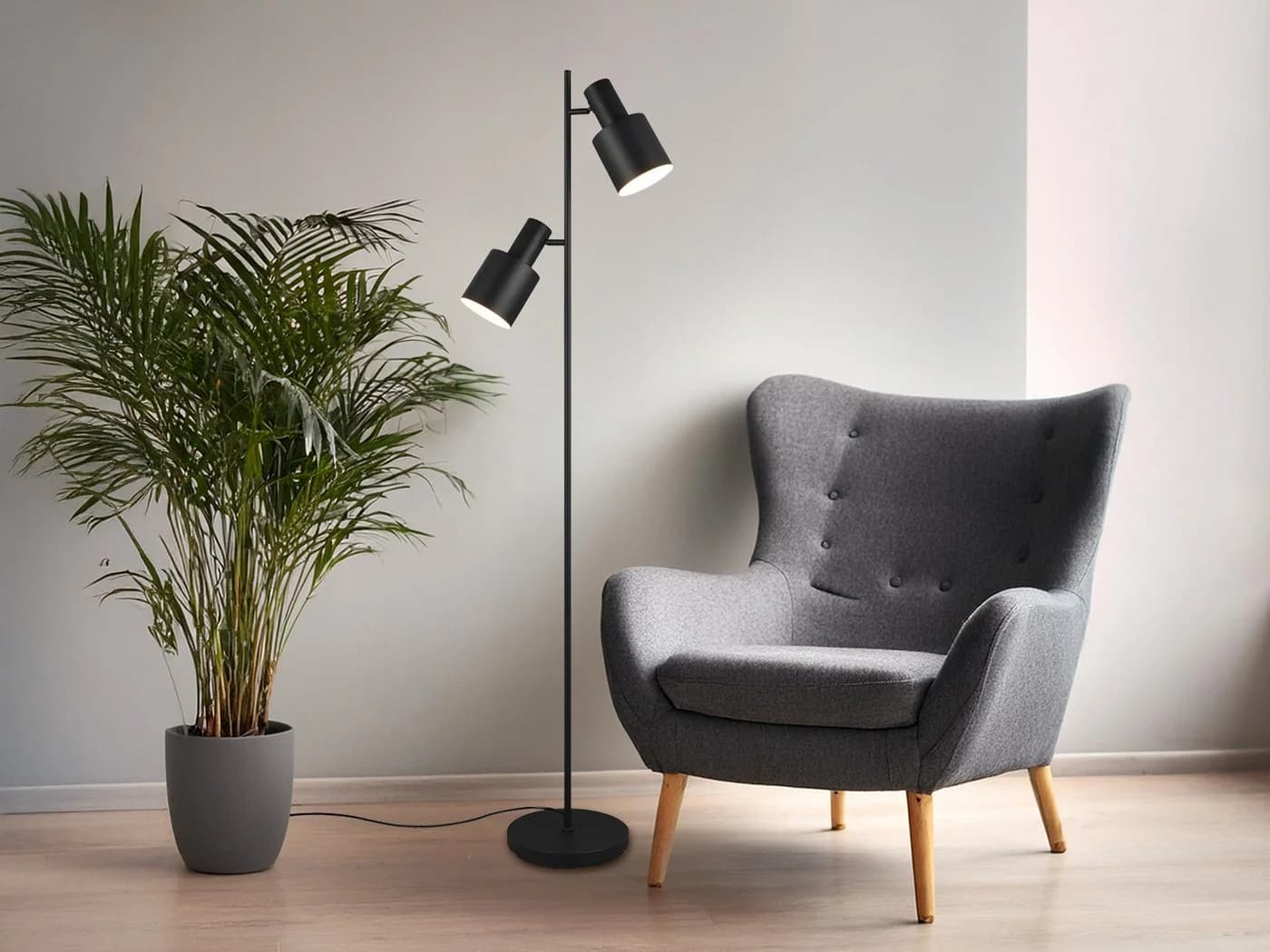 TRIO Leuchten LED Stehlampe Schwarz Dimmbar 2 Schwenkbare Spots