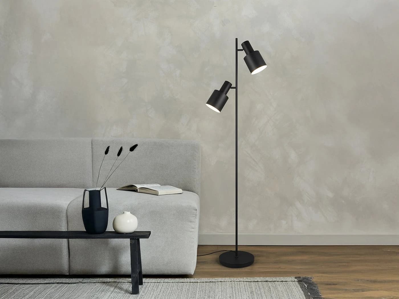 TRIO Leuchten LED Stehlampe Schwarz Dimmbar 2 Schwenkbare Spots - Bild 5