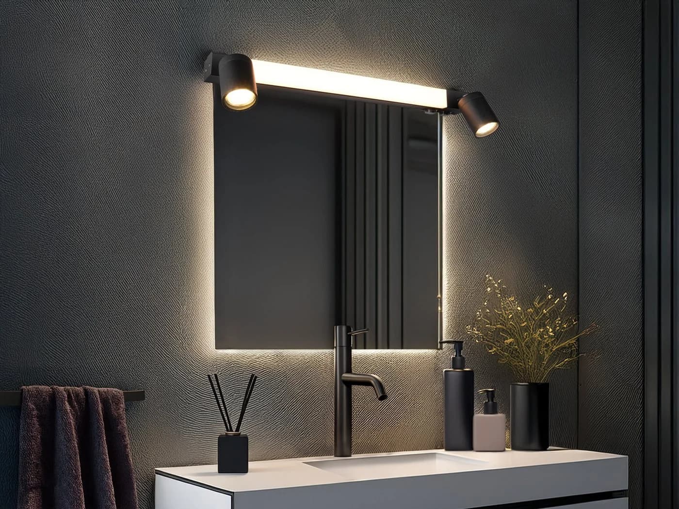 TRIO Leuchten LED Spiegelleuchte Schwarz mit Memoryfunktion