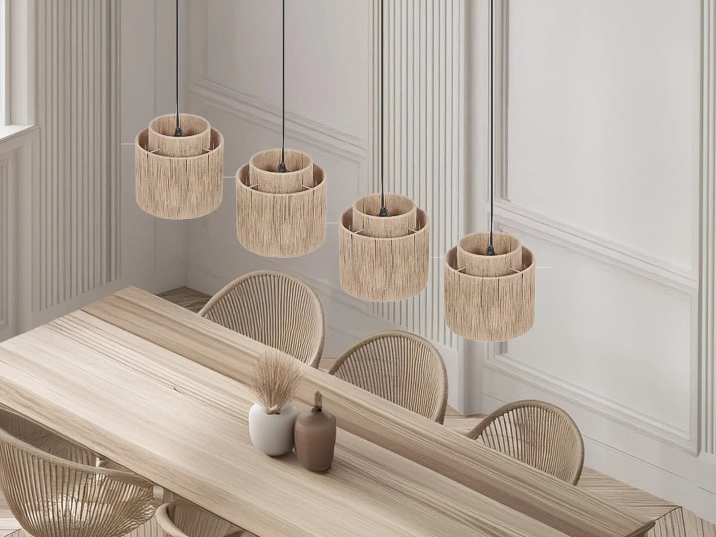 Trio Leuchten LED Pendelleuchte Dimmfunktion LED wechselbar warmweiß mehrflammig im Boho Style hängend über Esstisch & Kücheninsel